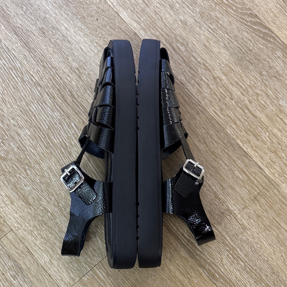 Free People Finn Platform Fisherman Sandal Black Patent Leather Size 41 US 10 - Picture 9 of 14